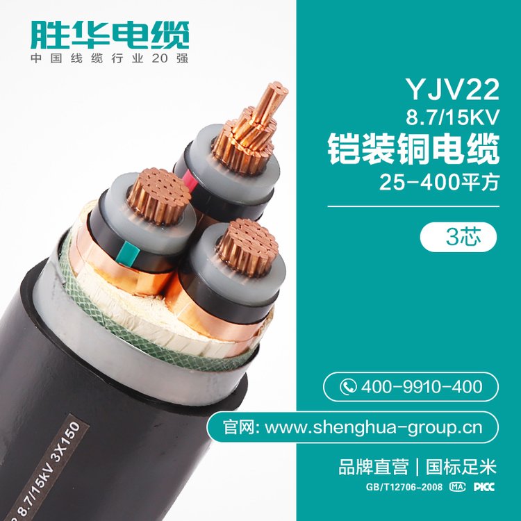 國(guó)標(biāo)勝華電纜YJV22-15KV-3芯25-400平方
