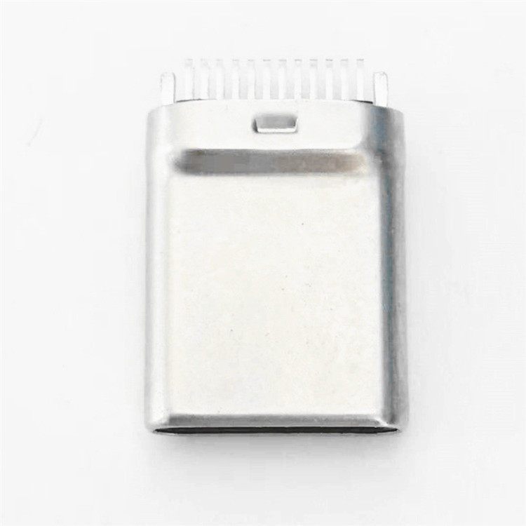 TYPE-C拉伸公頭雙排24PIN夾板0.8mm帶接地鍍鎳黑膠