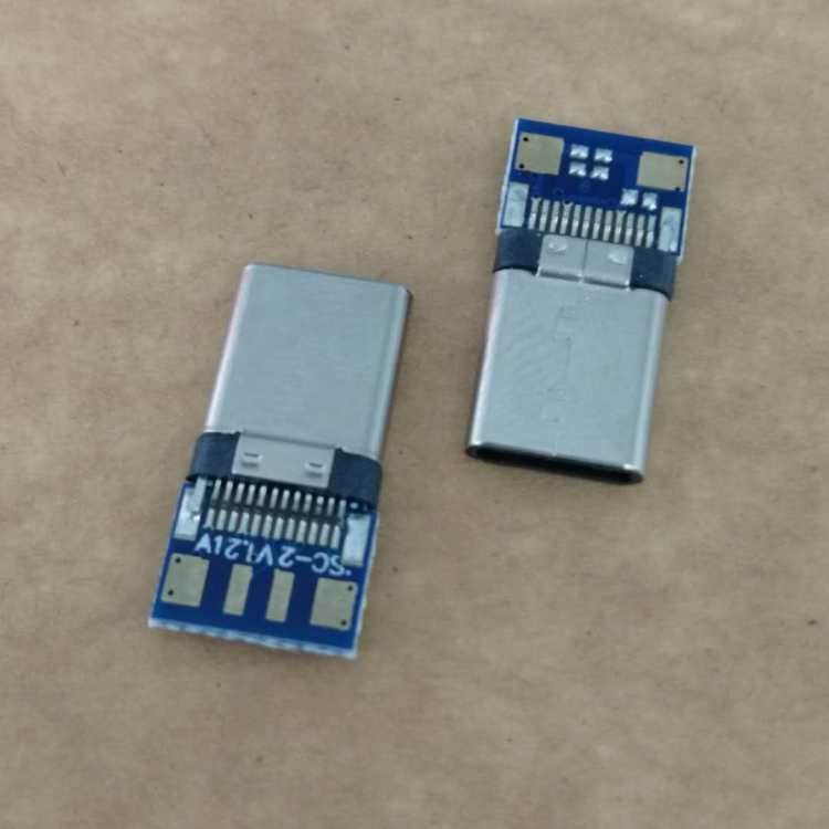 USB3.1TYPE-C24P夾板公頭帶PCB板四個(gè)焊盤帶充電 數(shù)據(jù)功能