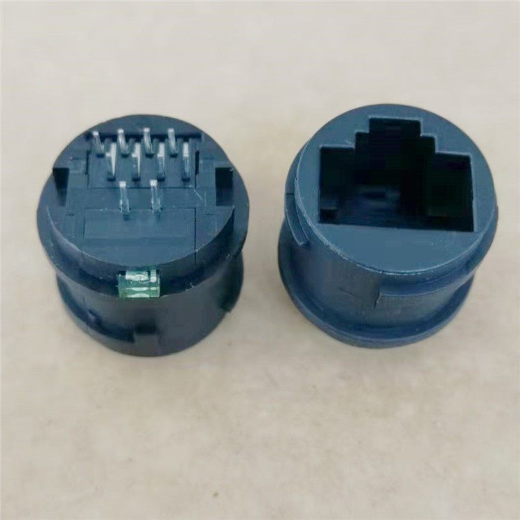 RJ45防水連接器8P8C焊線式帶LED燈帶單燈圓形RJ45防水網(wǎng)口黑色主體