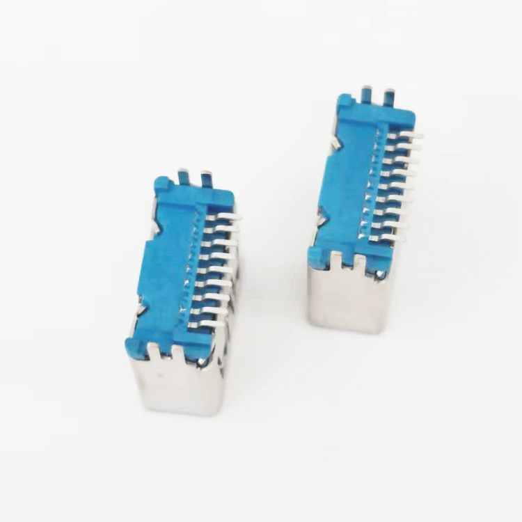 USB3.0AF9Pin立式SMT母座180度貼板高度H=11.6魚叉腳直邊