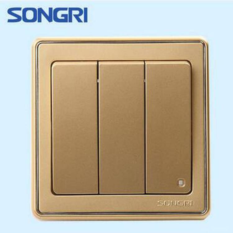 上海松日土豪金開關(guān)插座別墅度假村酒店三聯(lián)單雙控三位三開墻壁開關(guān)