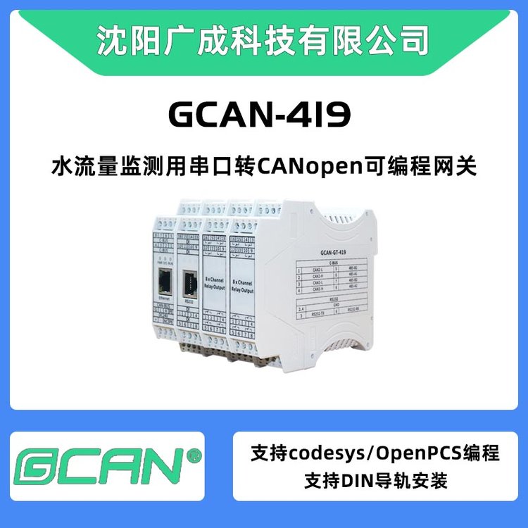 廣成科技水流量監(jiān)測用串口轉(zhuǎn)CANopen可編程網(wǎng)關GCAN-419