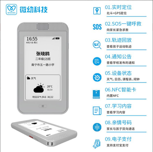 微幼科技墨水屏電子學(xué)生證小學(xué)生可以通話定位考勤校園一卡通支付