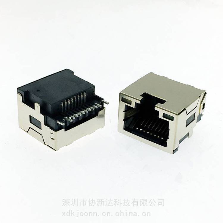 RJ45沉板8.5SMT母座8P8C沉板貼片式有殼帶LED燈左黃右綠RJ45沉板SMT帶燈