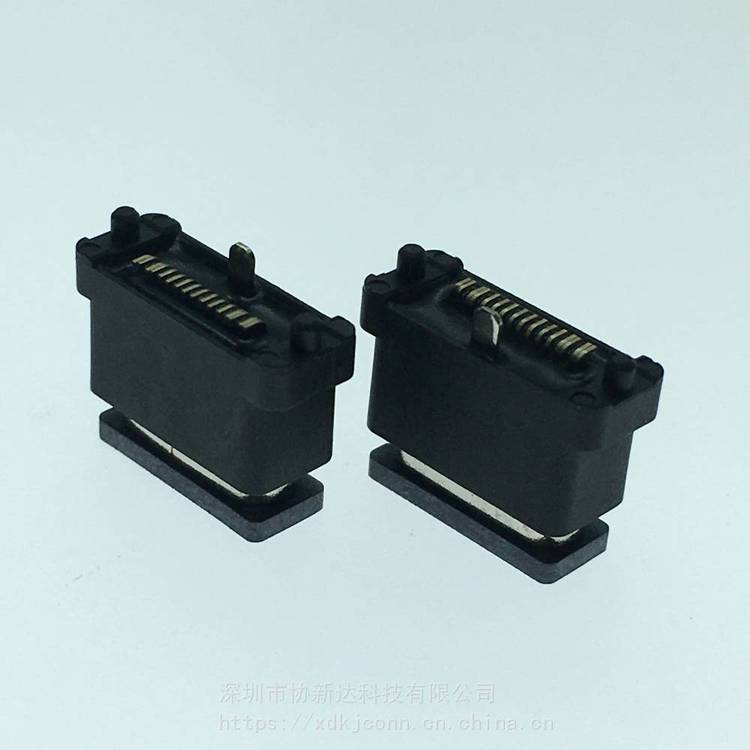 立式防水3.1母座typec180度直立式貼板防水插座16PIN立貼SMT防水帶防水膠圈