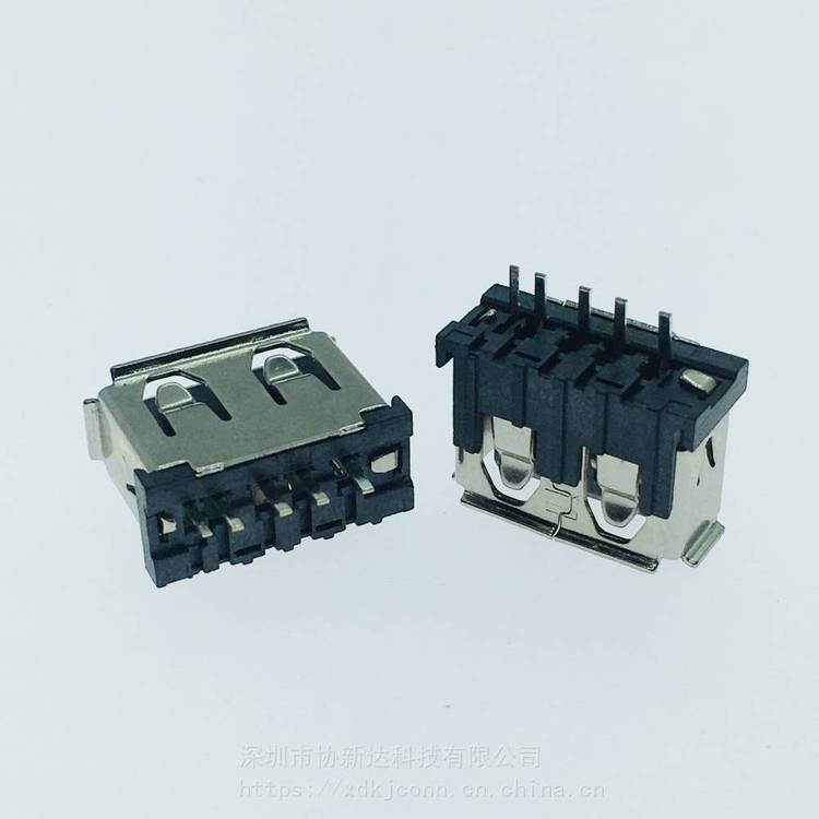 帶開關USB母座AF5PIN立式直插母座A母立插帶信號腳插座L=10.0MM黑膠卷邊