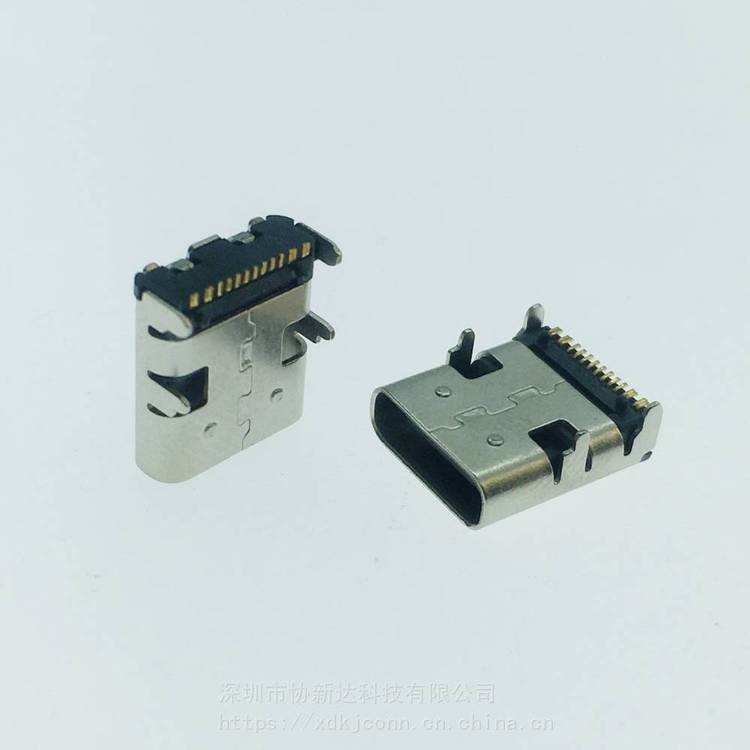 16PIN板上加長10.0mm母座USB3.1臥式四腳插板SMT插座TYPEC前插后貼母座