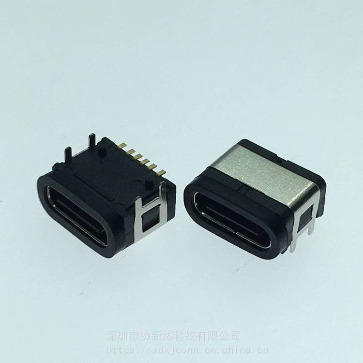 USB3.1板上防水母座臥式6PIN貼板防水插座TYPEC四腳插板SMT防水插座IP67等級(jí)