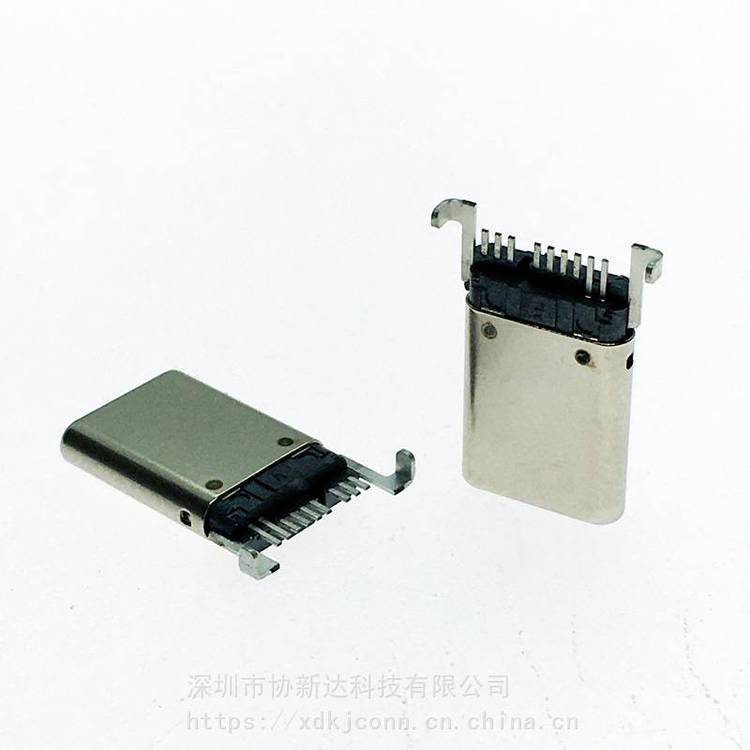 TYPEC沉板貼片公頭USB3.1單排沉板SMT插頭固定腳加長9PIN公頭