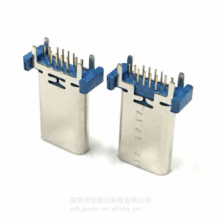 16P立式直插母座H=15.0MM藍(lán)色膠芯TYPEC四腳直立式DIP插座USB3.1立插母座