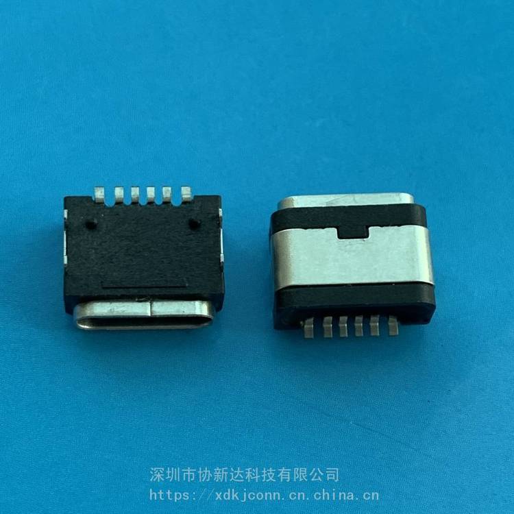 四腳插板6PIN防水母座臥式USB3.1防水插座TYPEC板上型SMT防水插座帶防水膠圈