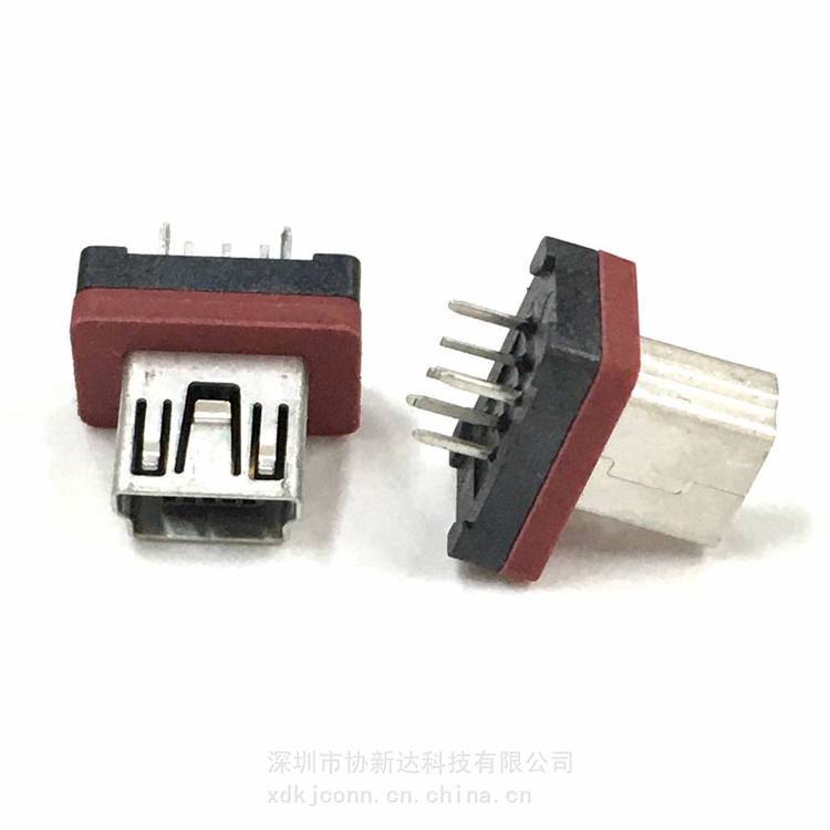 迷你USB防水母座5PIN立式直插防水MINIusb5P立式180度插板防水插座