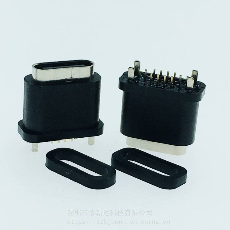USB3.1直插防水母座16PIN四腳直立式DIP防水插座H=10.3MMtypec立插防水