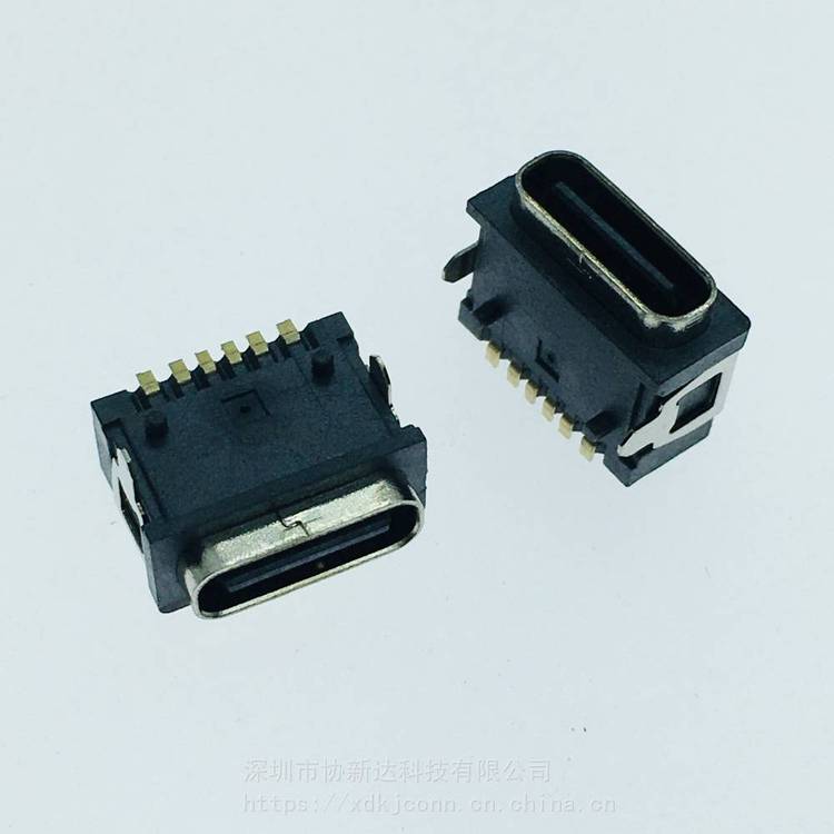 板上6PIN防水母座USB3.1臥式兩腳插板SMT防水插座TYPEC貼板防水IP67等級