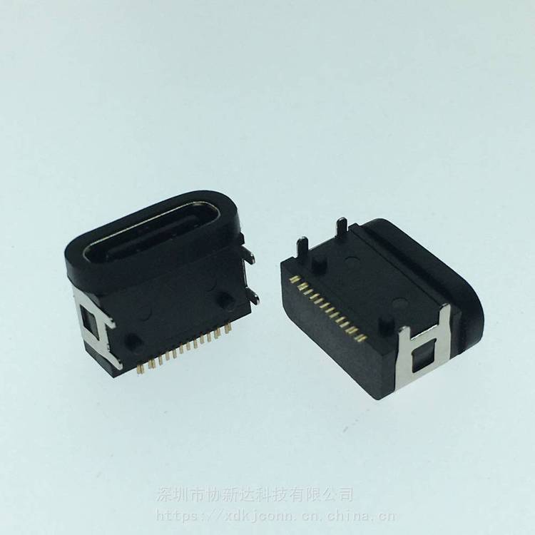 TYPEC板上前插后貼防水母座USB3.1臥式四腳插板SMT防水插座16P貼板防水IP67