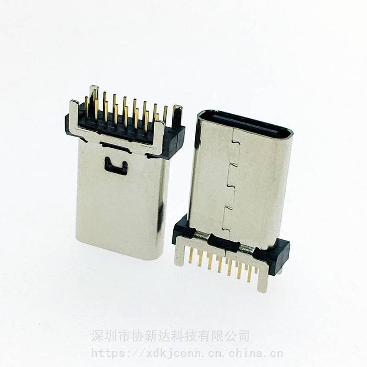 TYPEC立式直插10.0mm母座USB3.1四腳直立式DIP插座16PIN180°立插母座