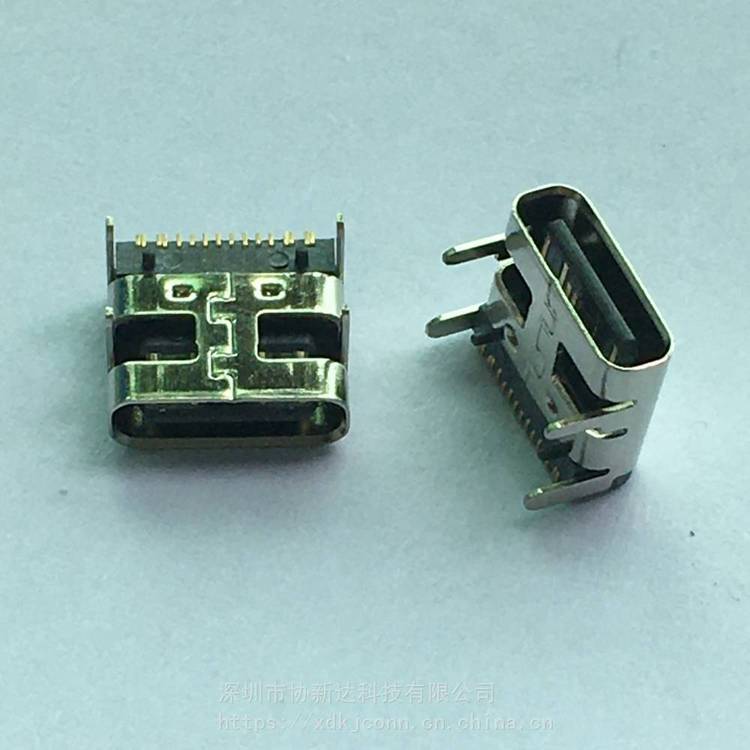 板上型TYPEC母座USB3.1臥式四腳插板SMT插座16PIN單排貼板插座腳長2.0mm