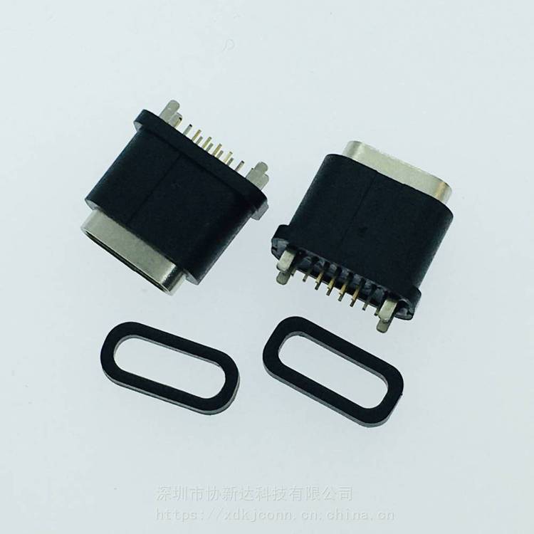 16PIN立插防水母座USB3.1四腳DIP防水插座TYPEC直立式插板防水編帶加塞