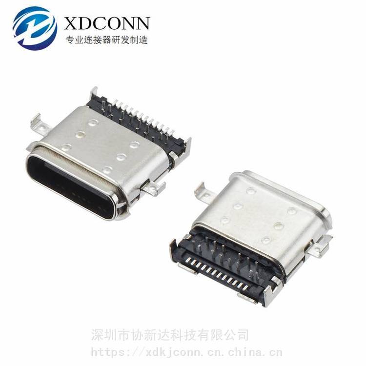 24PIN沉板1.06mm防水母座USB3.1沉板式四腳插板DIP SMT防水插座TYPEC沉板防水