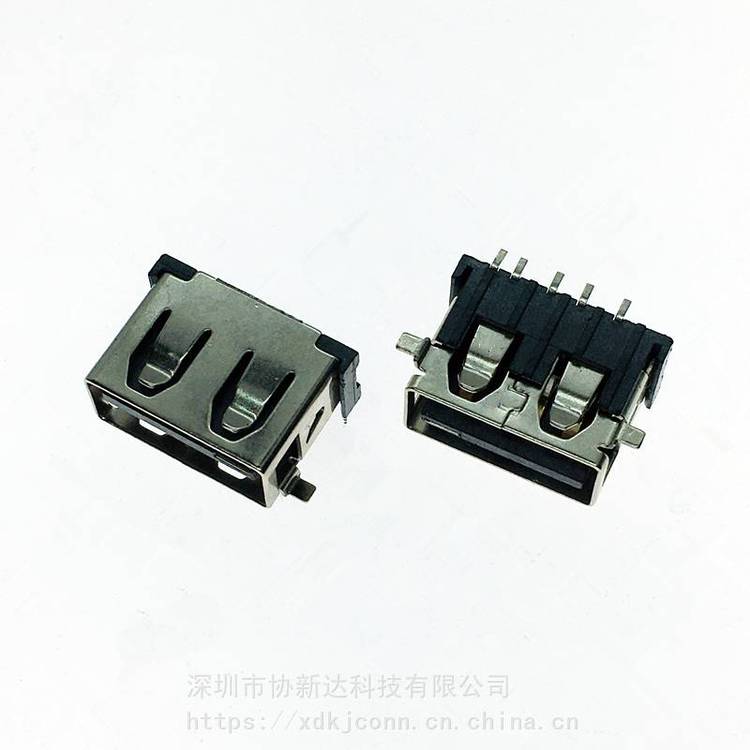 USB全貼帶開(kāi)關(guān)母座A母5P臥式兩腳貼板帶檢測(cè)腳插座AF貼片式SMT帶信號(hào)腳直邊