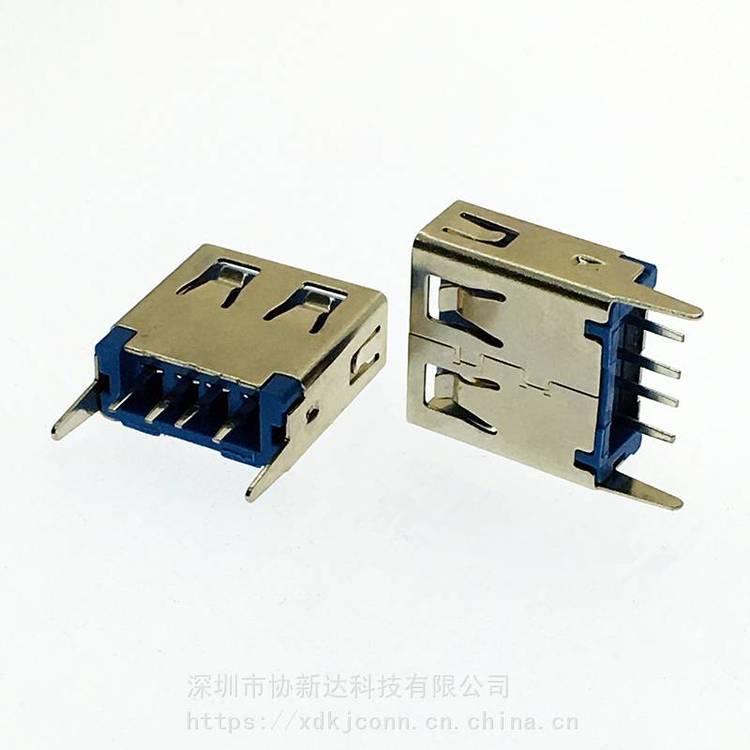 USB立式直插13.1mm母座A母直立式插板直腳直邊藍膠PBT鐵殼AF4P立式180度