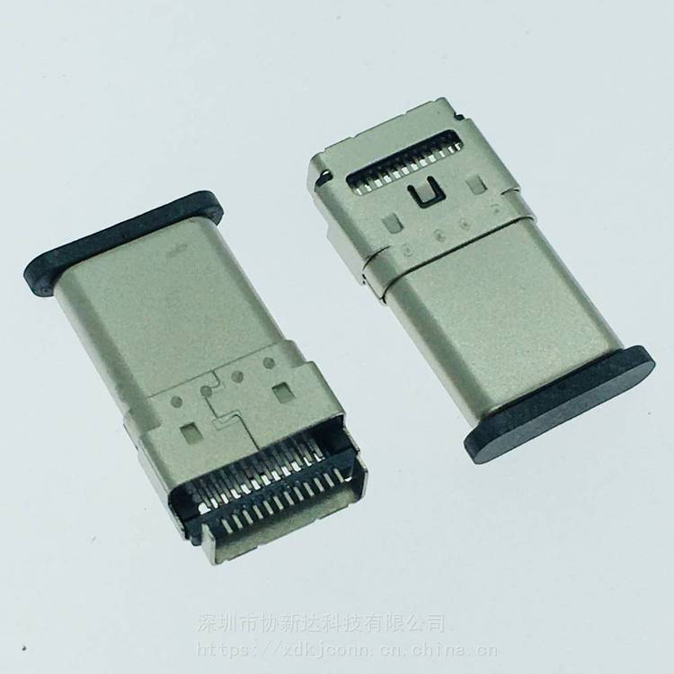 TYPEC雙貼公頭USB3.124Pin沉板式雙排SMT插頭L=15.5mm拉伸殼帶膠塞