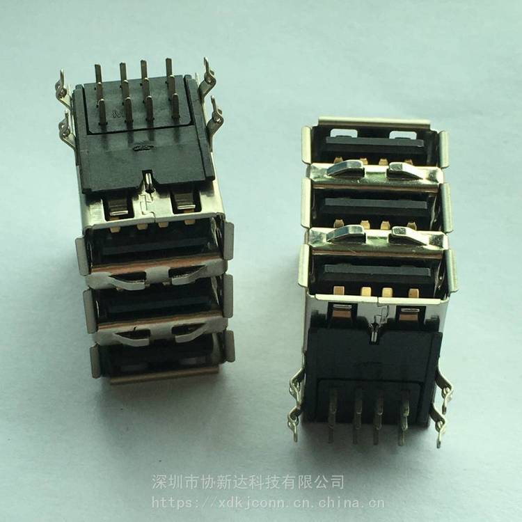 USB三層AF2.0母座3層A母90度彎腳插板1*3聯口USB插座卷邊帶彈片