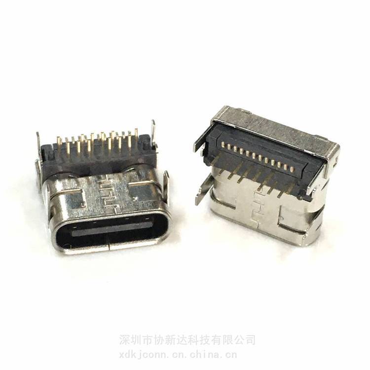 TYPEC臥式DIP SMT雙殼加高1.0MM母座USB3.124P板上雙殼墊高母座L=8.65