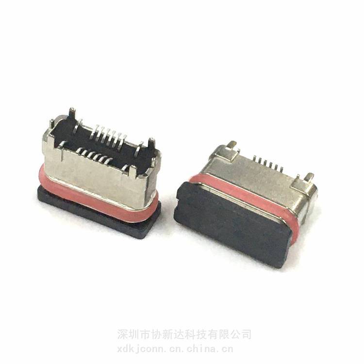 16P立貼防水母座H=6.5MM粉末冶金外殼USB3.1四腳直立式SMT防水插座IPX8防水等級(jí)