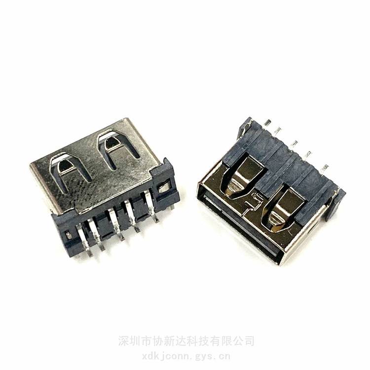 USBAF臥式后插后貼帶開關(guān)母座A母5PIN板上型DIP SMT帶信號腳插座直邊黑膠鐵殼