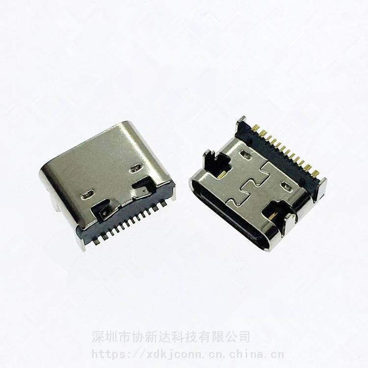 板上型單排16PIN貼板插座USB3.1臥式四腳插板SMT插座TYPEC臥貼L=6.5MM