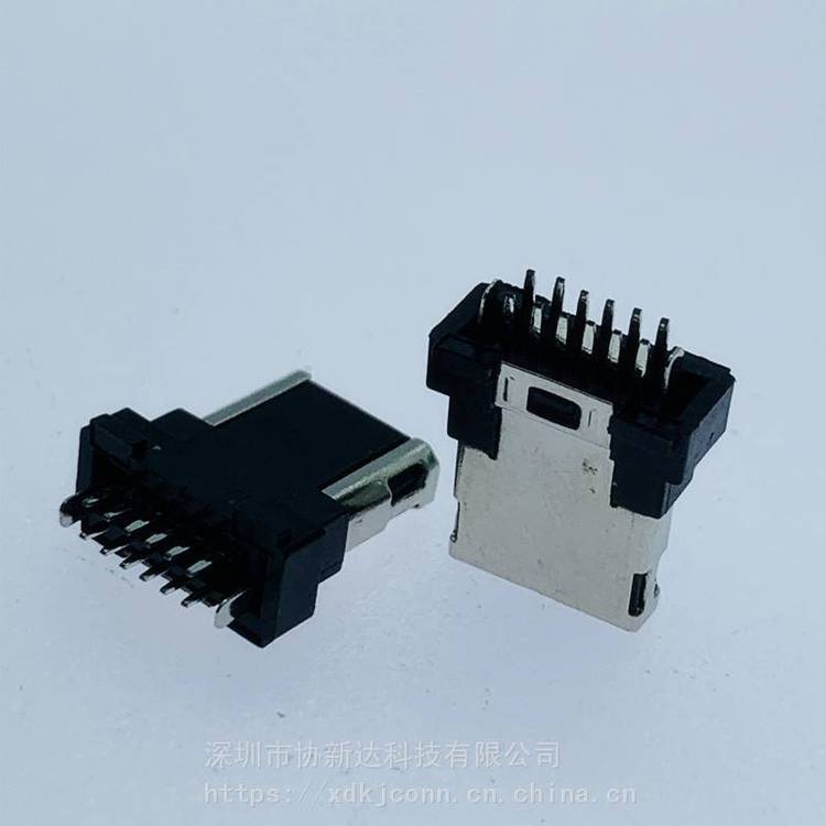 MINIUSB10P12P14P公頭三星12PIN半包插頭帶接地腳夾板式帶后塞黑