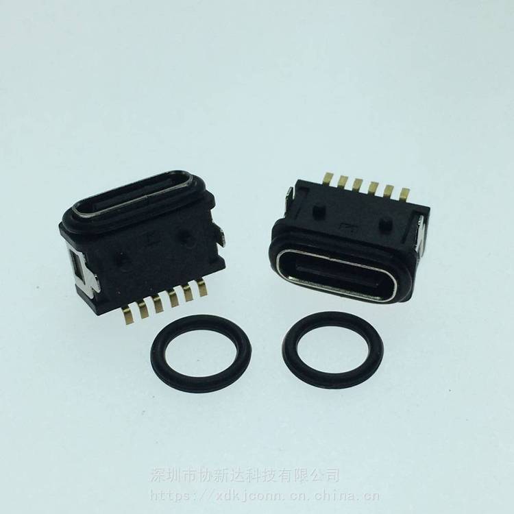 板上USB防水母座TYPEC臥式前插后貼防水插座6PIN180度SMT防水IPX8防水等級(jí)