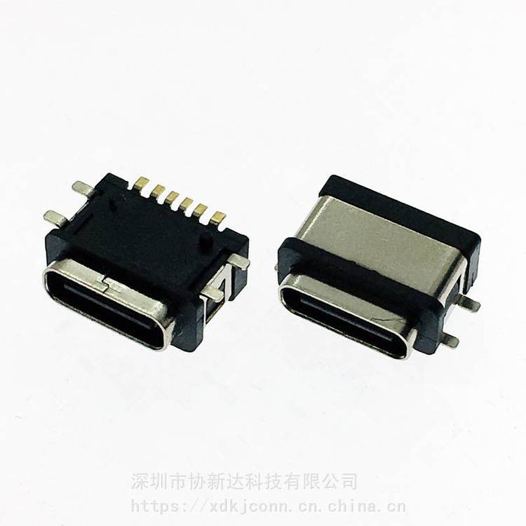 6P全貼防水母座TYPEC板上型貼板防水插座USB3.1臥式180°SMT防水插座IPX7