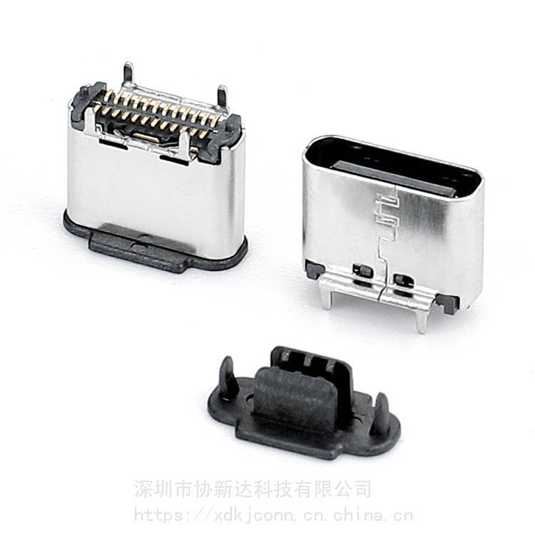 USB3.1直立式貼板插座TYPEC立貼母座H=7.4MM24PIN立式180°SMT插座編帶