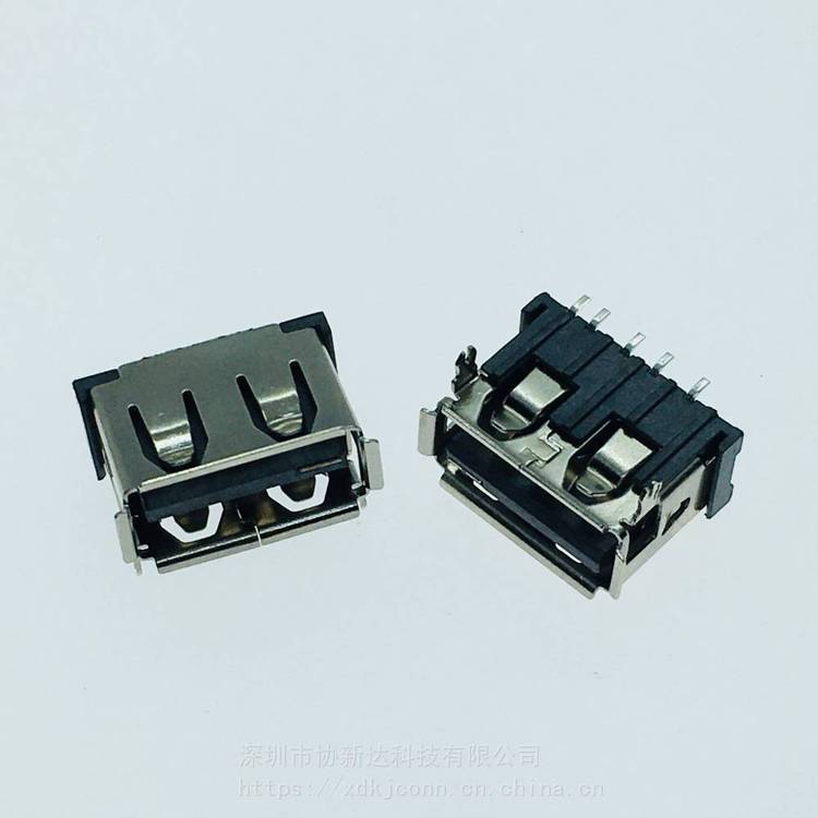 A母臥式帶開關(guān)USB2.0板上前插后貼帶信號腳插座AF5PIN貼片插座直口卷口黑膠