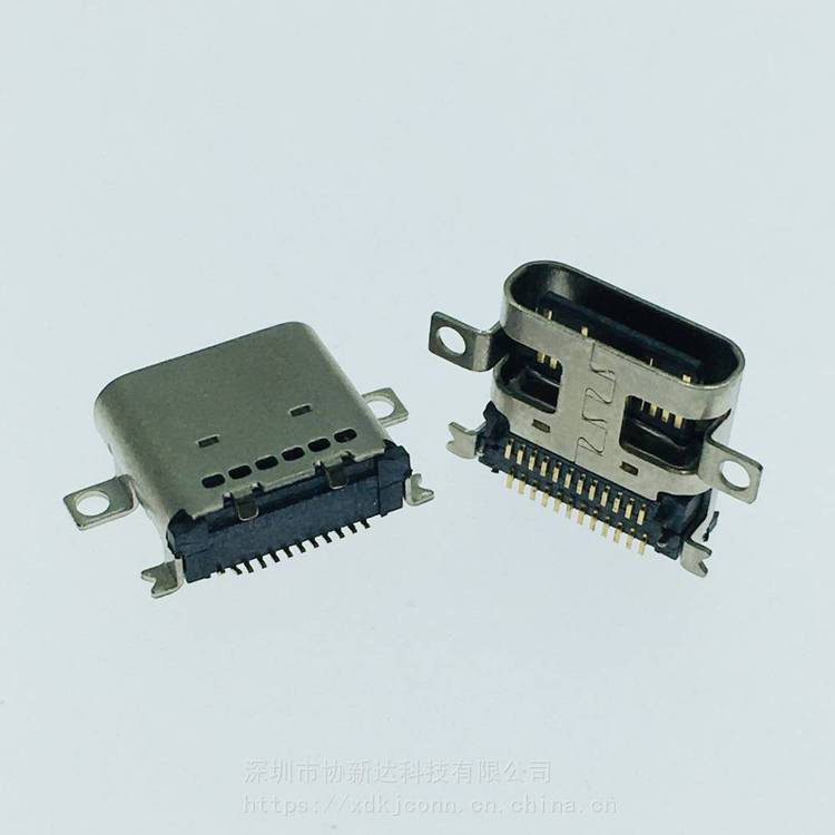 板上全貼TYPEC插座USB3.1臥式貼板四腳SMT母座24PIN鎖板式全貼180°高導(dǎo)銅