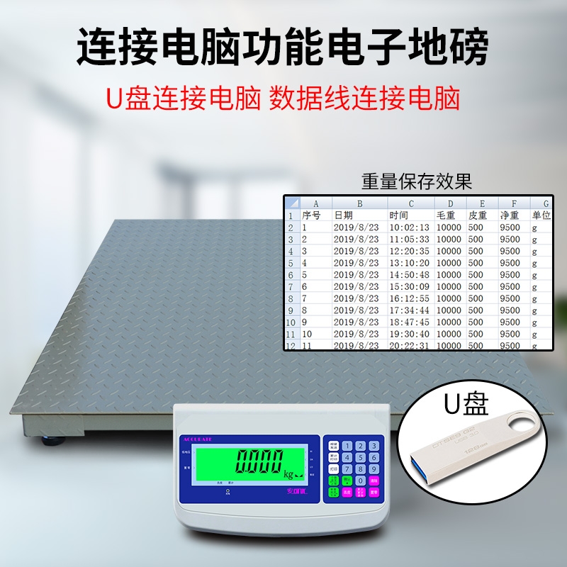 1.2m*1.2m地磅平臺秤SCS-3000kg不銹鋼超低電子磅稱帶U盤存儲記錄