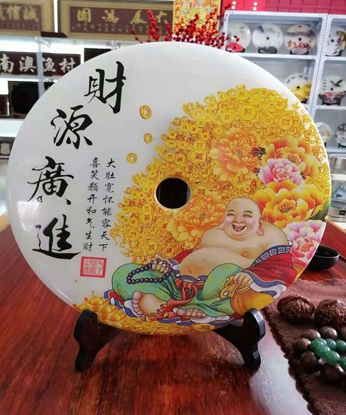 飯店前臺裝飾品開業(yè)賀禮石料級玉石平安扣擺件商務(wù)禮品定做