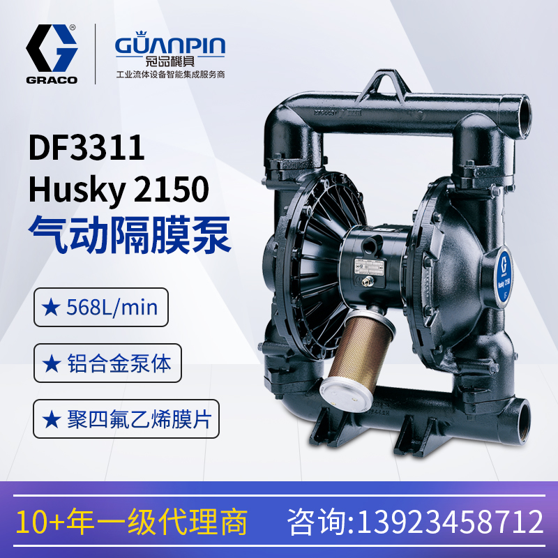 美國固瑞-克Husky2150鋁合金氣動雙隔膜泵DF3311聚四氟乙烯膜片