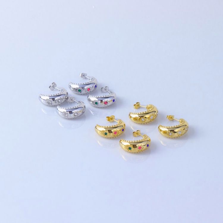 恒達鑫時尚月亮形鑲鋯石金色耳釘生產(chǎn)定制廠家