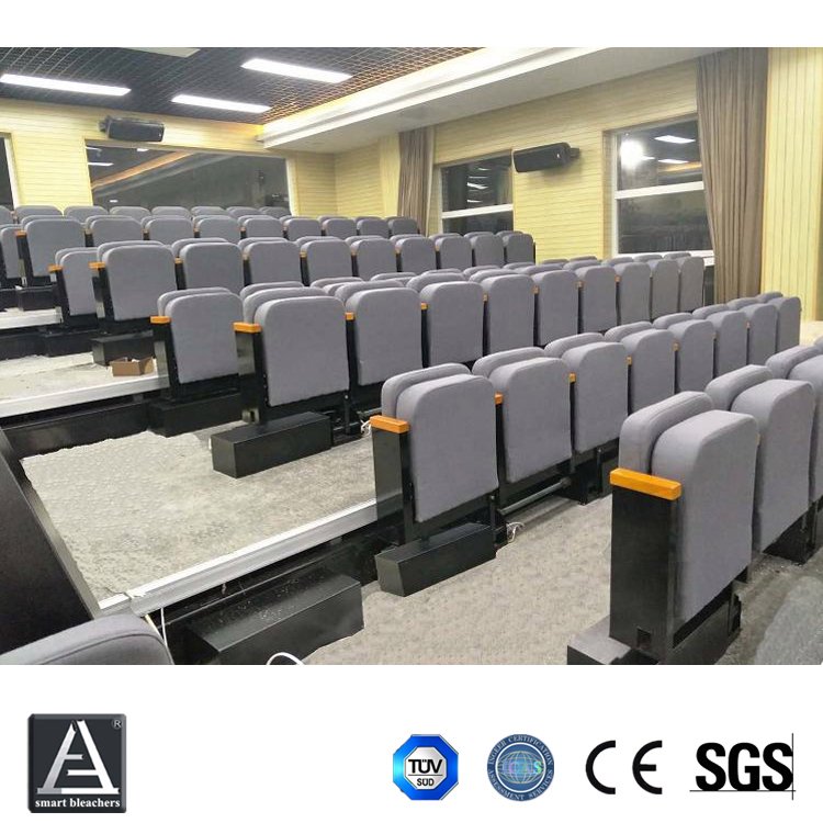 批發(fā)生產(chǎn)室內(nèi)演播廳報告廳軟包一體式連排活動看臺椅伸縮看臺座椅
