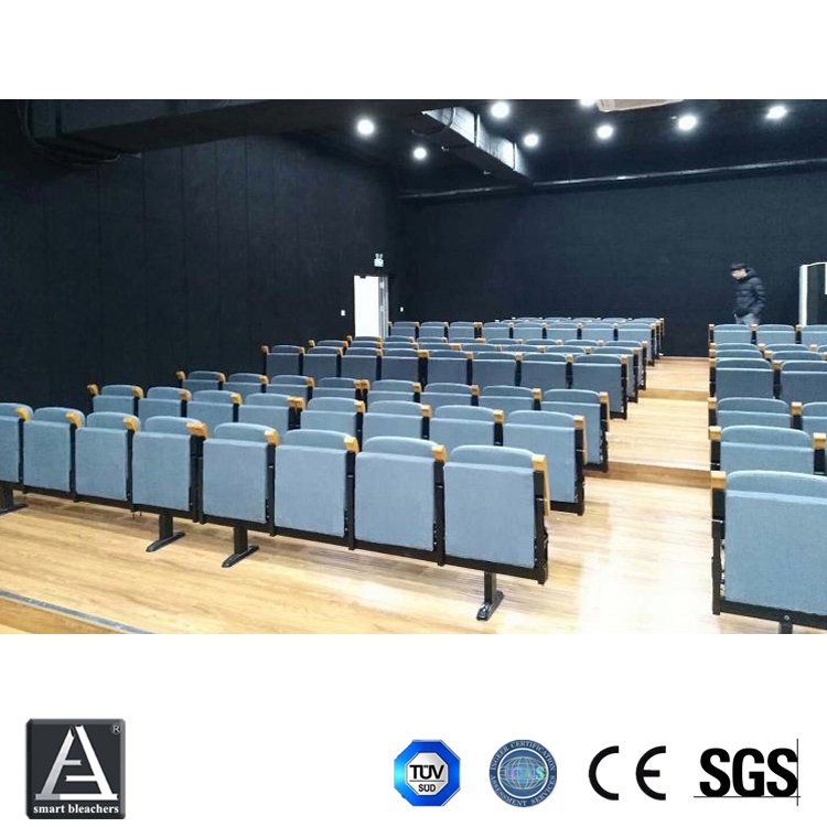 伸縮看臺座椅廠家供應(yīng)會議室劇院座椅簡約全包布型帶扶手后置式