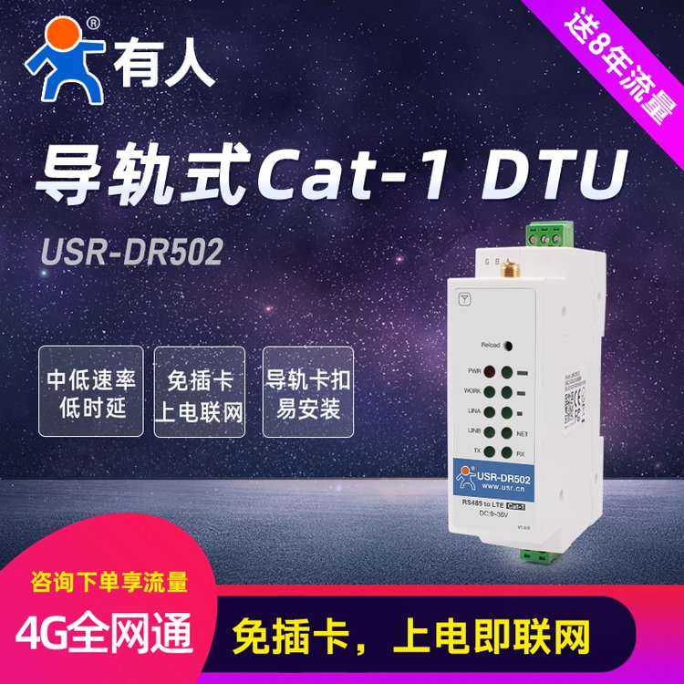 有人工業(yè)路由器4GDTU數(shù)傳終端全網(wǎng)通DTU設(shè)備USR-DR502