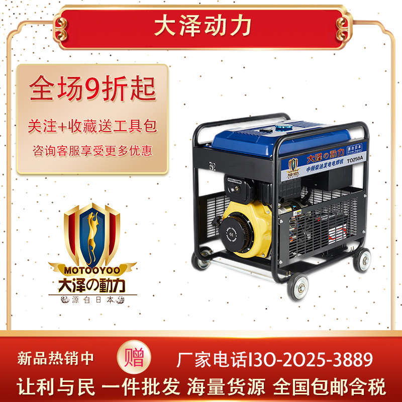 電焊機(jī)大澤動力TO250A單三相便攜式電啟動250A柴油發(fā)電電焊一體機(jī)