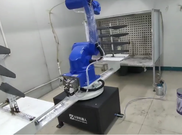 靈活可移動配大小水簾柜用雙工位轉(zhuǎn)臺單元式噴漆噴粉機(jī)器人