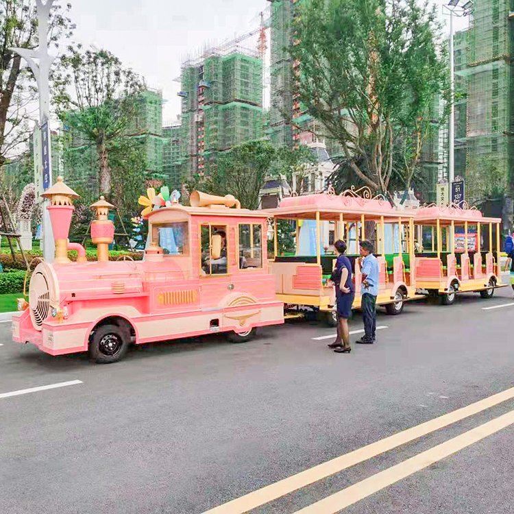 景區(qū)40人無(wú)軌火車戶外電動(dòng)無(wú)軌車可坐人的觀光小火車