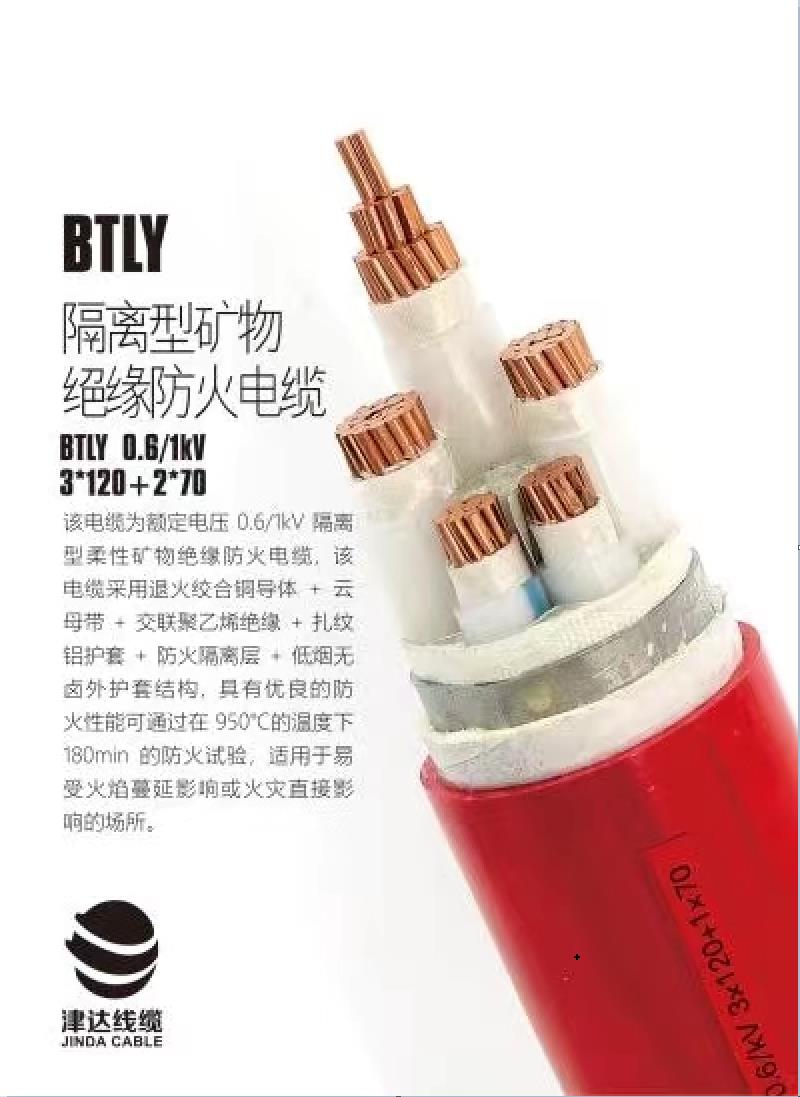 BTLY(NG-A)3*120 2*70津達(dá)線纜防火電纜柔性防火泥礦物電纜