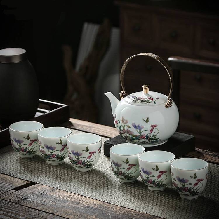 古典虞美人陶瓷茶具家用功夫茶碗提梁壺品茗杯辦公室泡茶